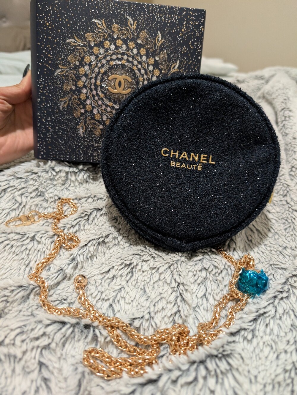 CHANEL Beauté Navy Sparkle Round Crossbody Bag